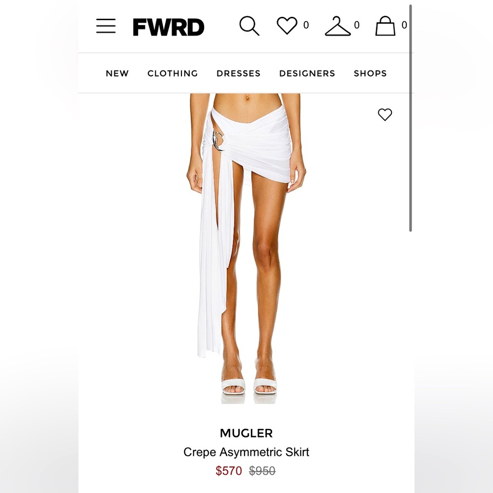 **NWT** Mugler - Crepe Asymmetric Skirt (Cover Up)
